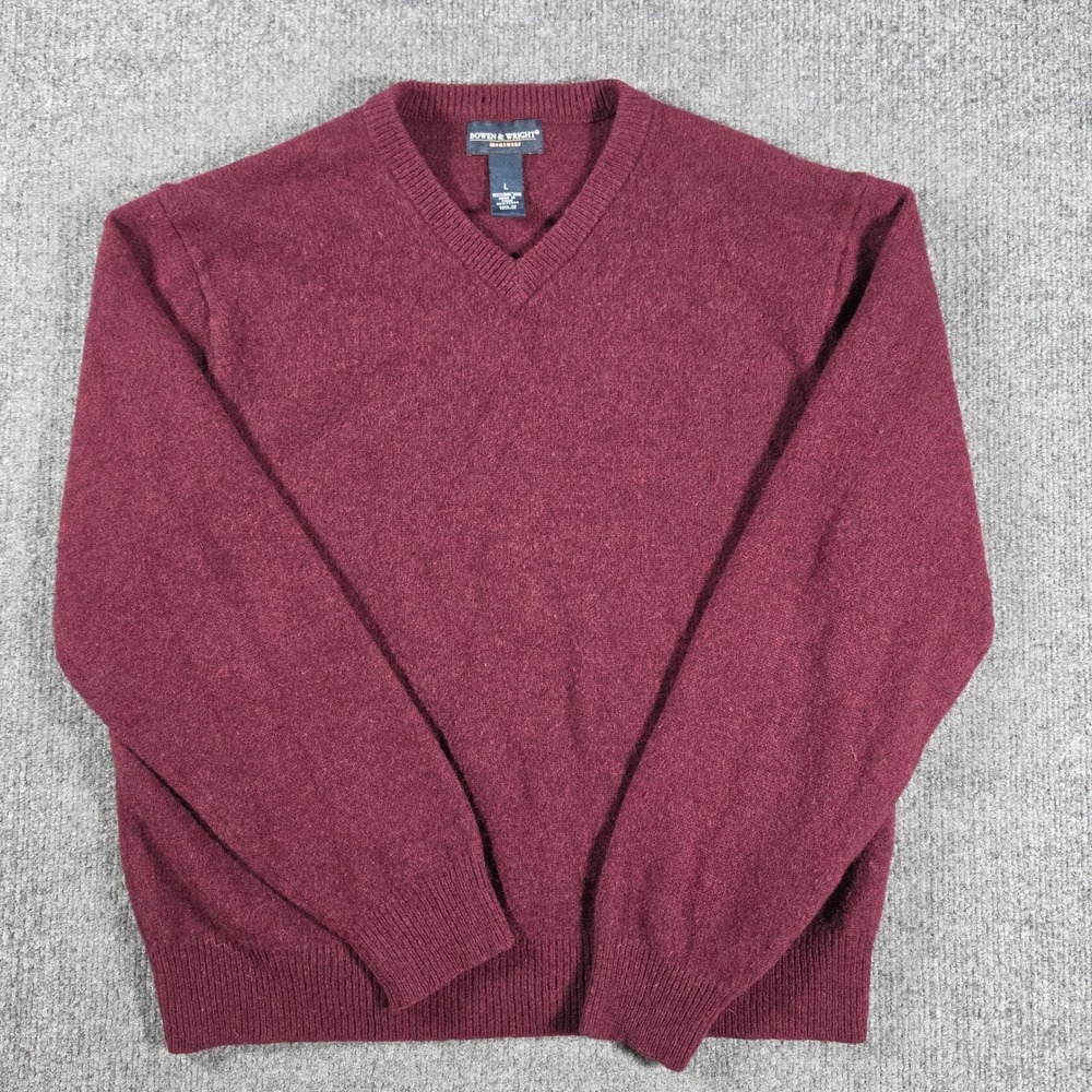 Bowen & Wright Mens V-Neck Sweater Burgundy Lambswool Knit Large RN 75343